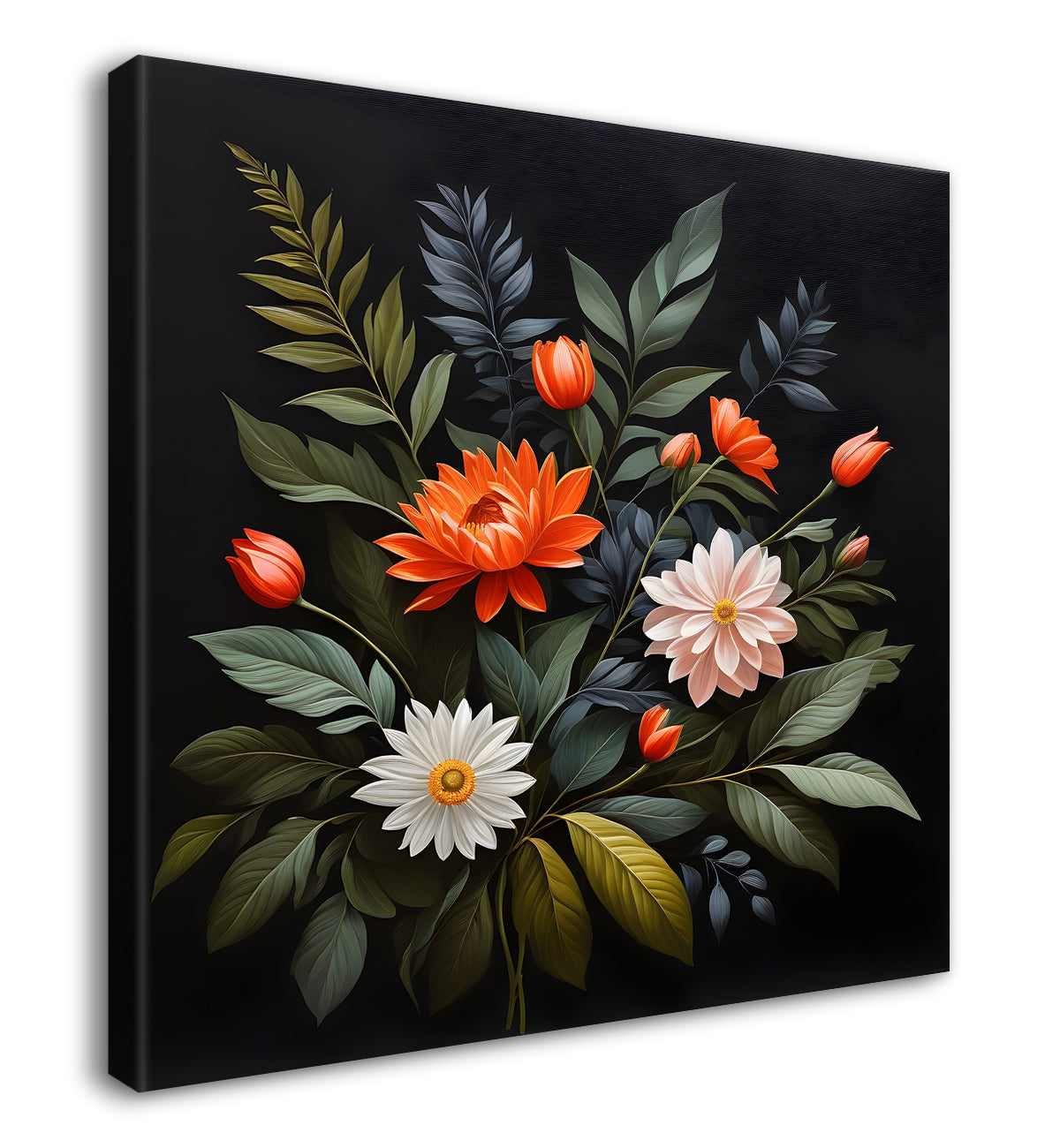 Colourful flowers in black background painting Flower-S-350