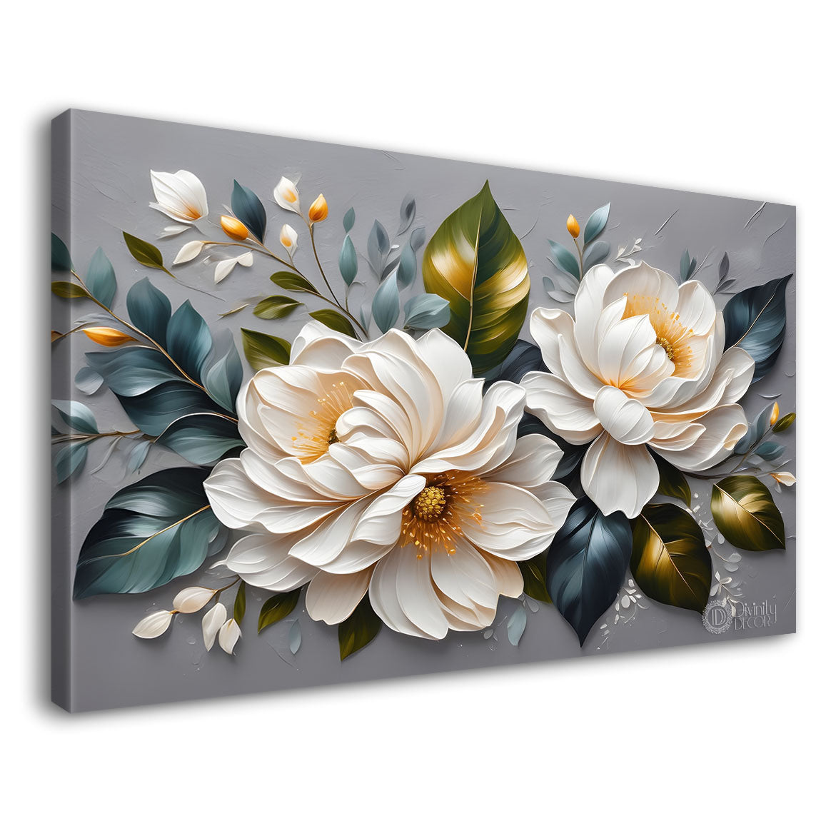 White flowers in grey background canvas painting- Flower-350