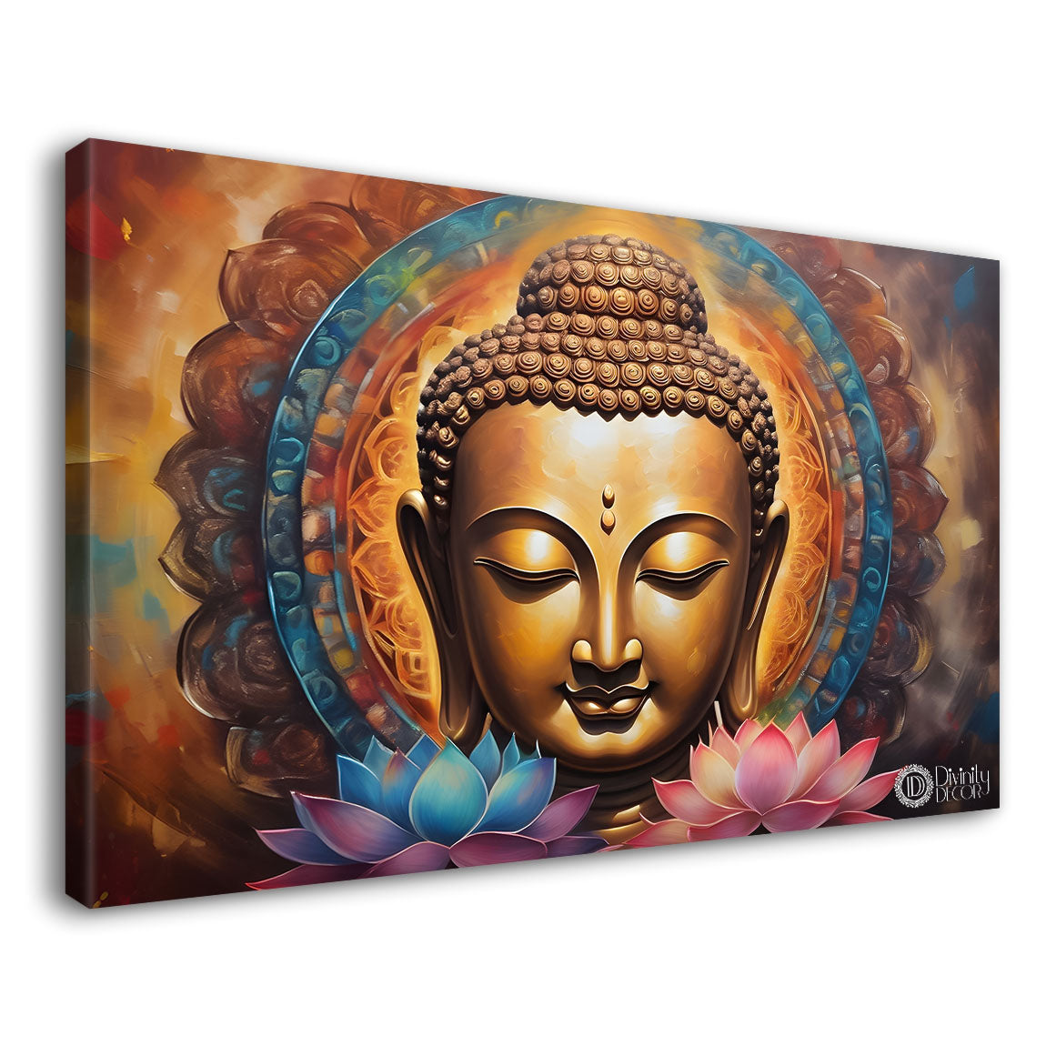 Golden buddha with colorful and lotus background textured painting Canvas Wall Painting - Buddha-351