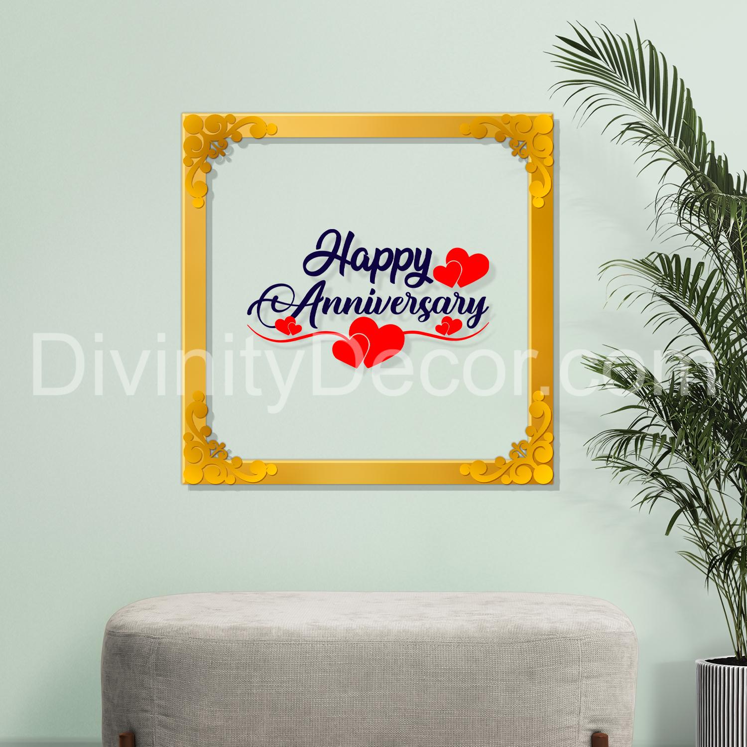 Happy anniversary Golden Plaque for Gifting, Wall Décor Clear UV print with Golden Border-351
