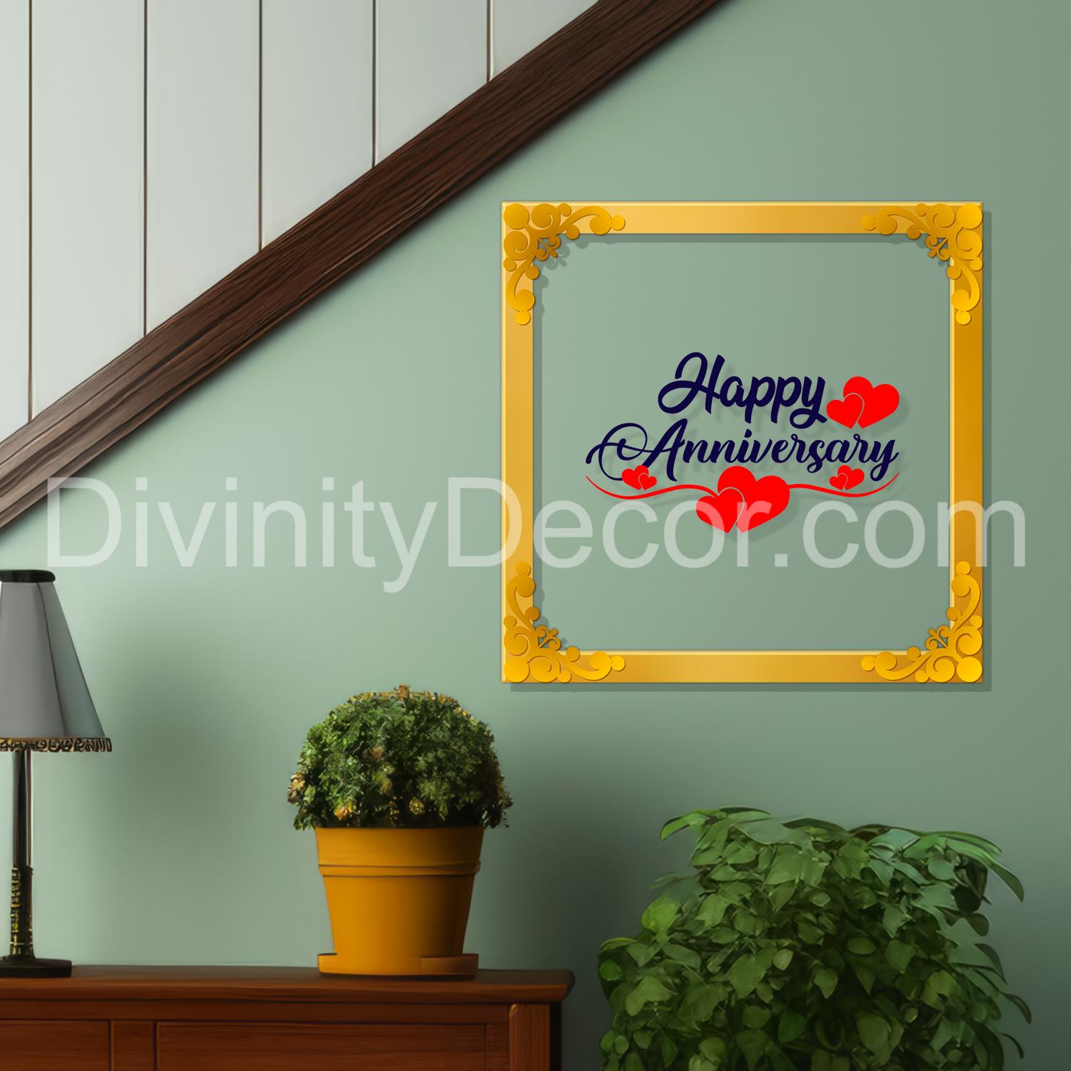 Happy anniversary Golden Plaque for Gifting, Wall Décor Clear UV print with Golden Border-351