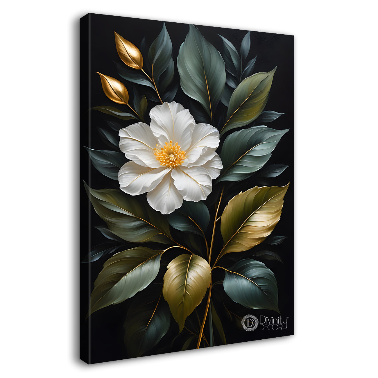 White flowers in dark textured painting- Flower-V-351