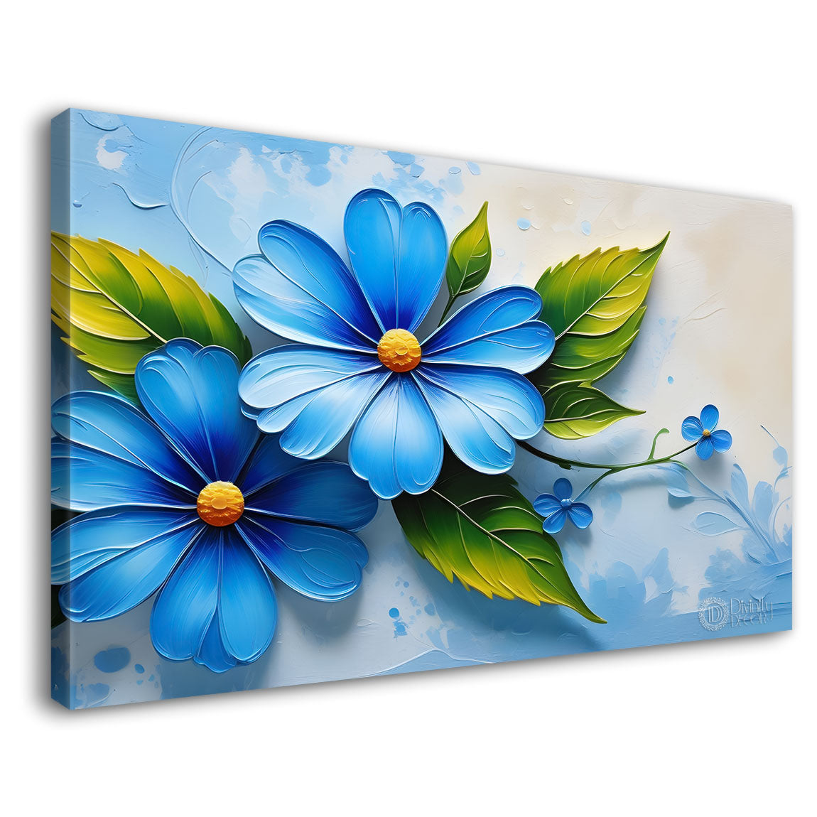 Blue flowers in blue background canvas painting- Flower-351