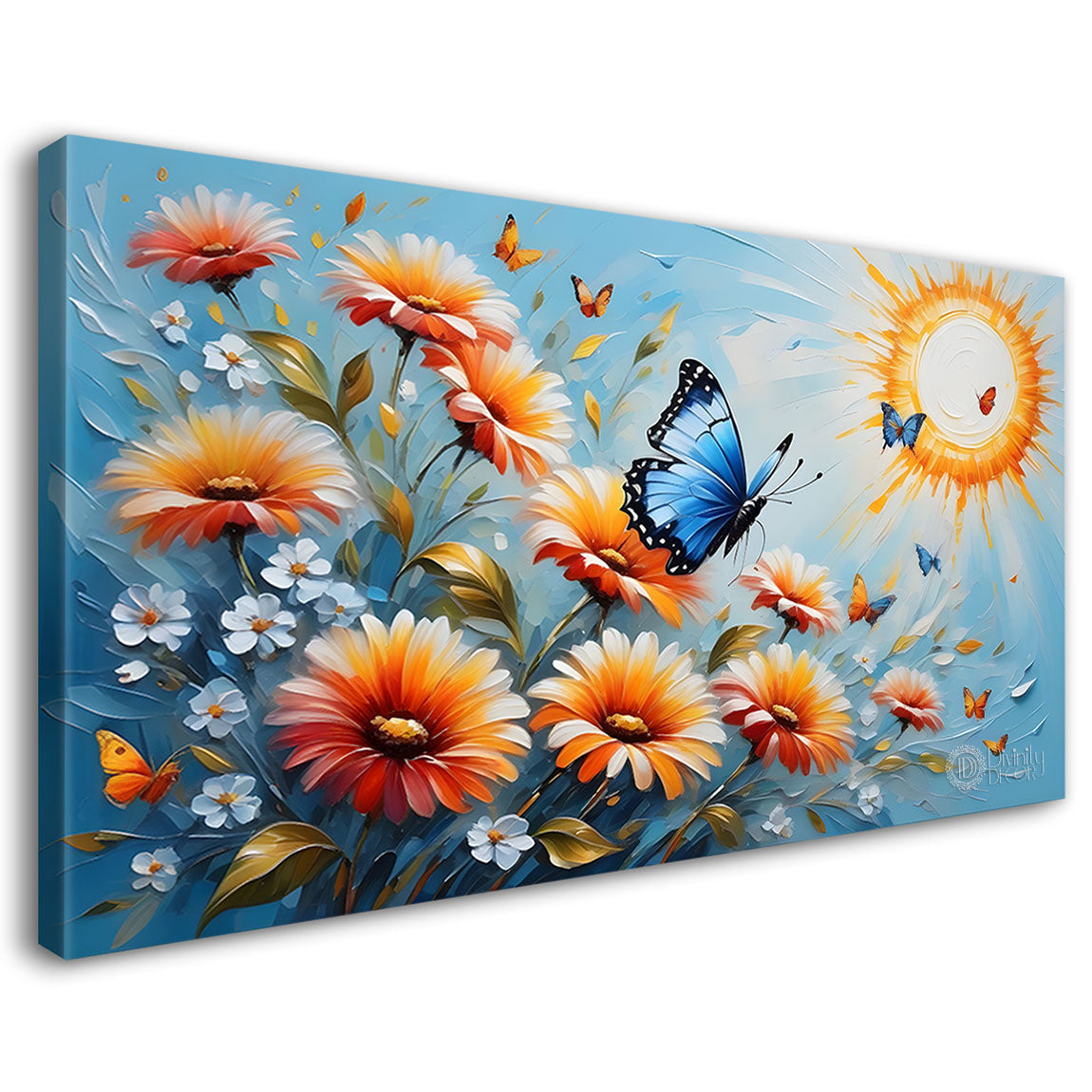 Flowers and butterfly textured art Canvas Painting - Nature Art -351