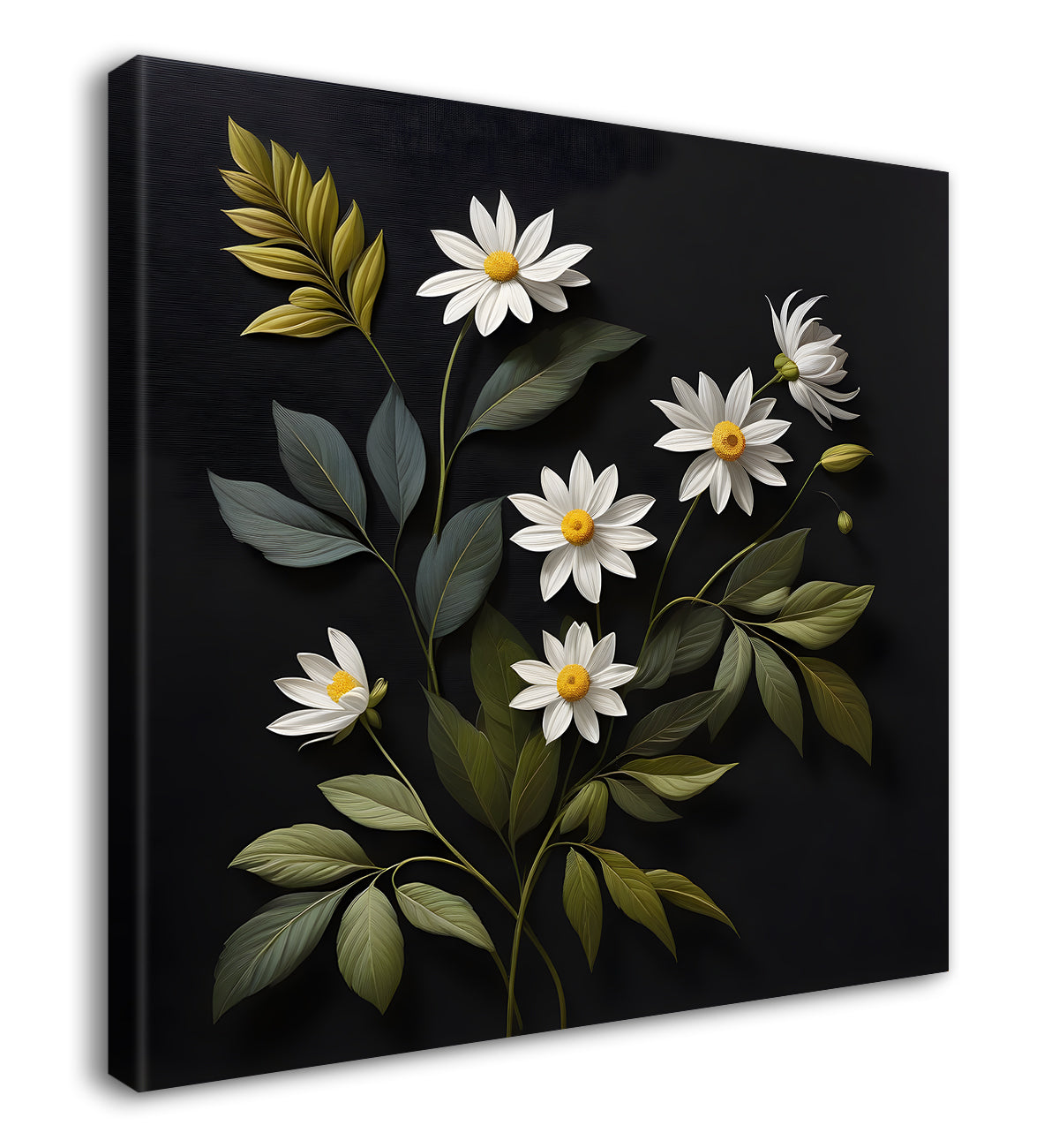 White flowers in black background painting Flower-S-351