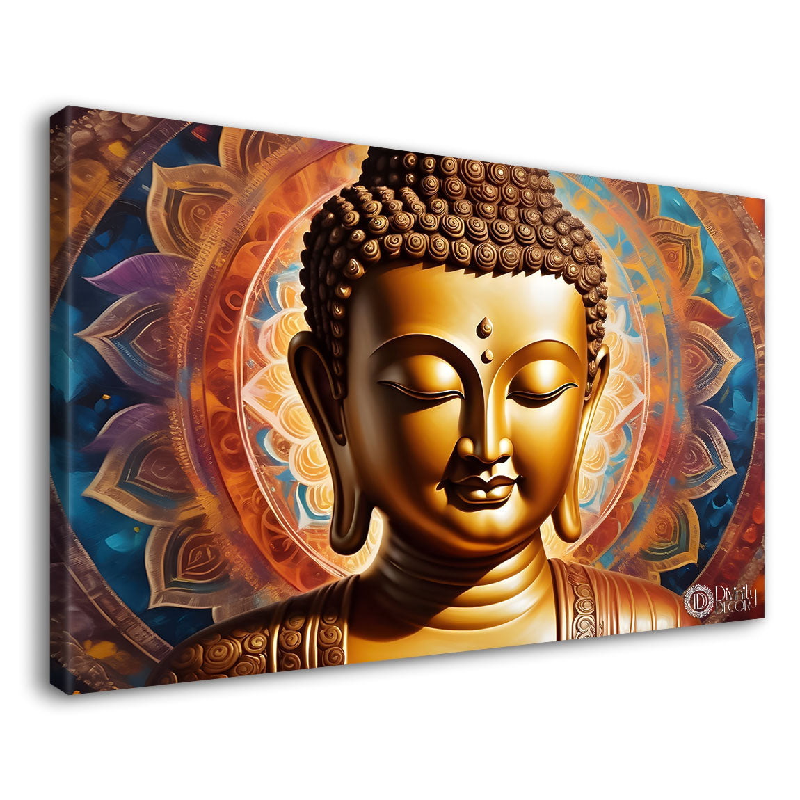 Golden buddha with colorful chakra background textured painting Canvas Wall Painting - Buddha-352