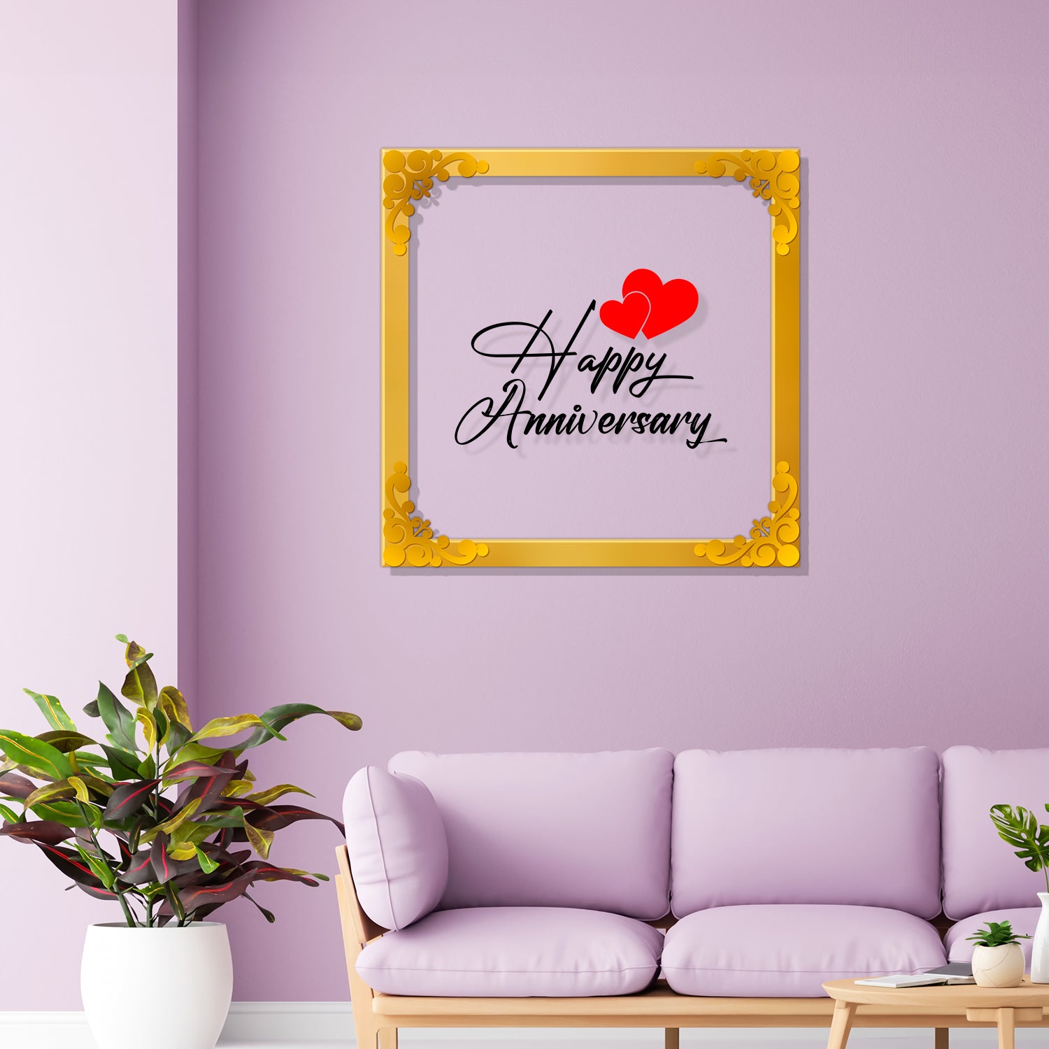 Happy anniversary Golden Plaque for Gifting, Wall Décor Clear UV print with Golden Border-352