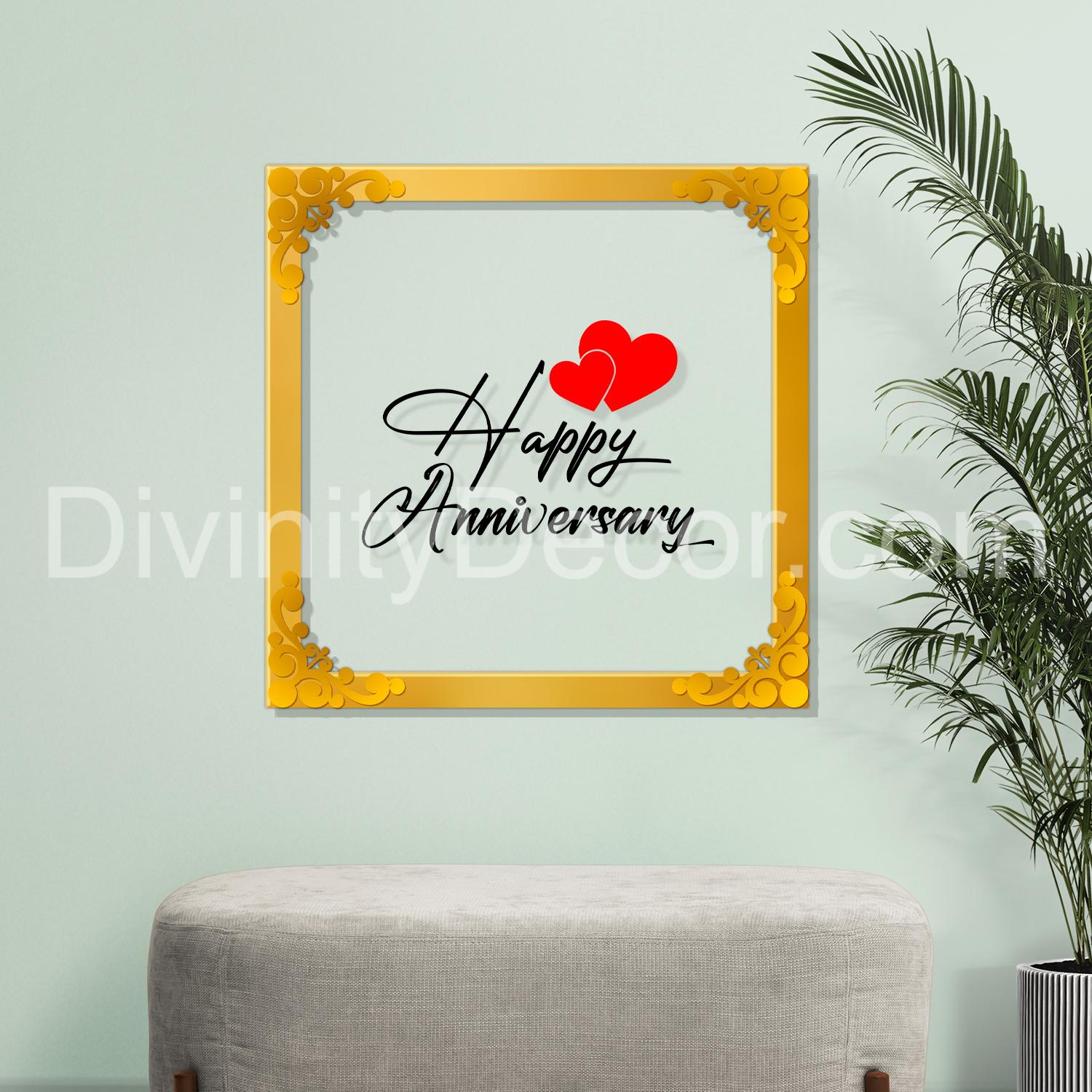 Happy anniversary Golden Plaque for Gifting, Wall Décor Clear UV print with Golden Border-352