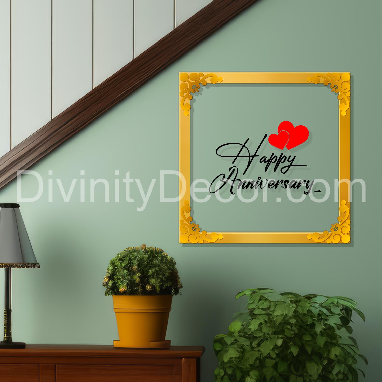 Happy anniversary Golden Plaque for Gifting, Wall Décor Clear UV print with Golden Border-352