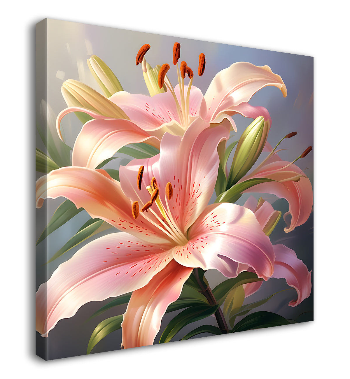 Light pink flowers in grey textured painting  Flower-S-353