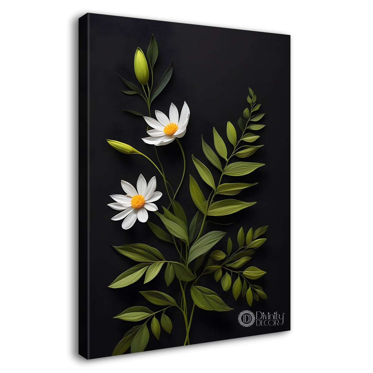 White flowers in dark textured painting- Flower-V-353