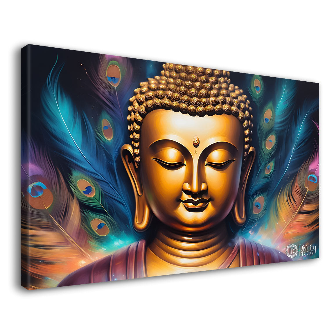 Golden buddha with blue textured background painting Canvas Wall Painting - Buddha-354