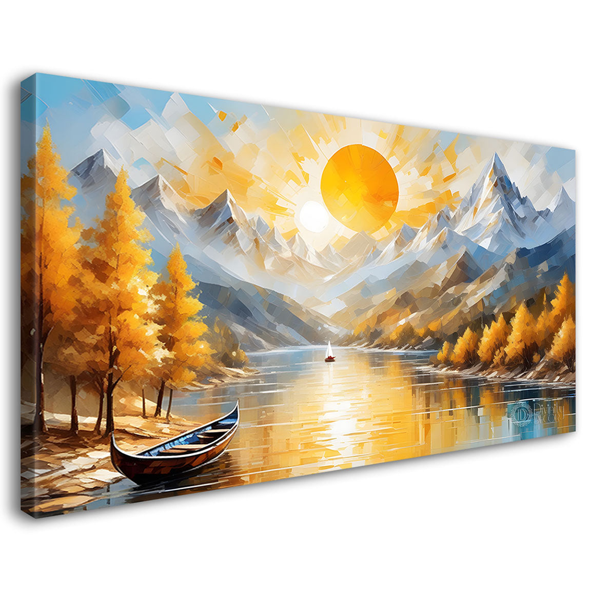 Yellow trees with mountains painting Canvas Painting - Nature Art -354
