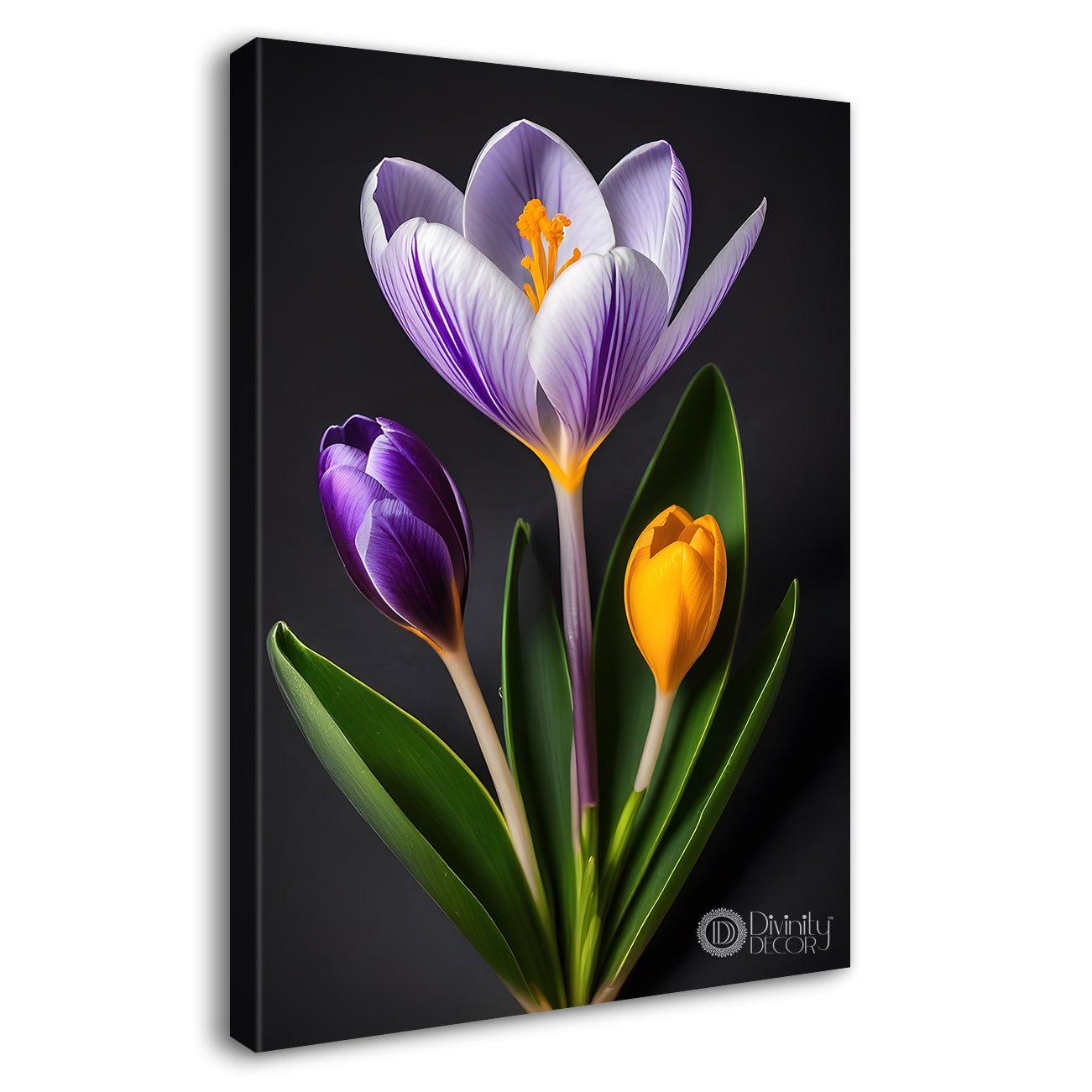 Purple flowers in dark textured background painting- Flower-V-355