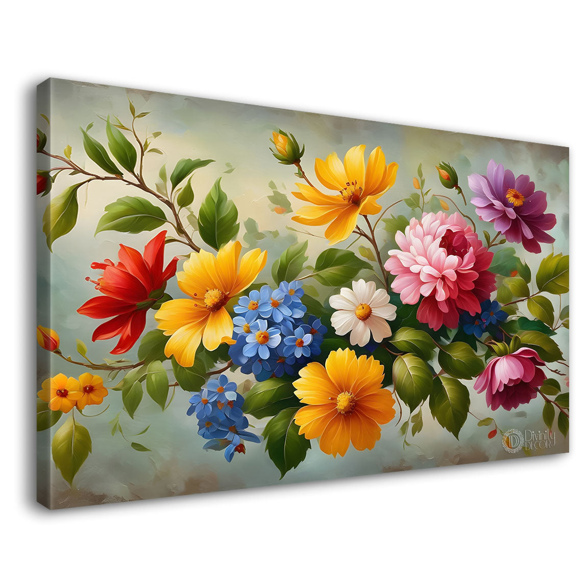 Colorful flowers in light background canvas painting- Flower-355