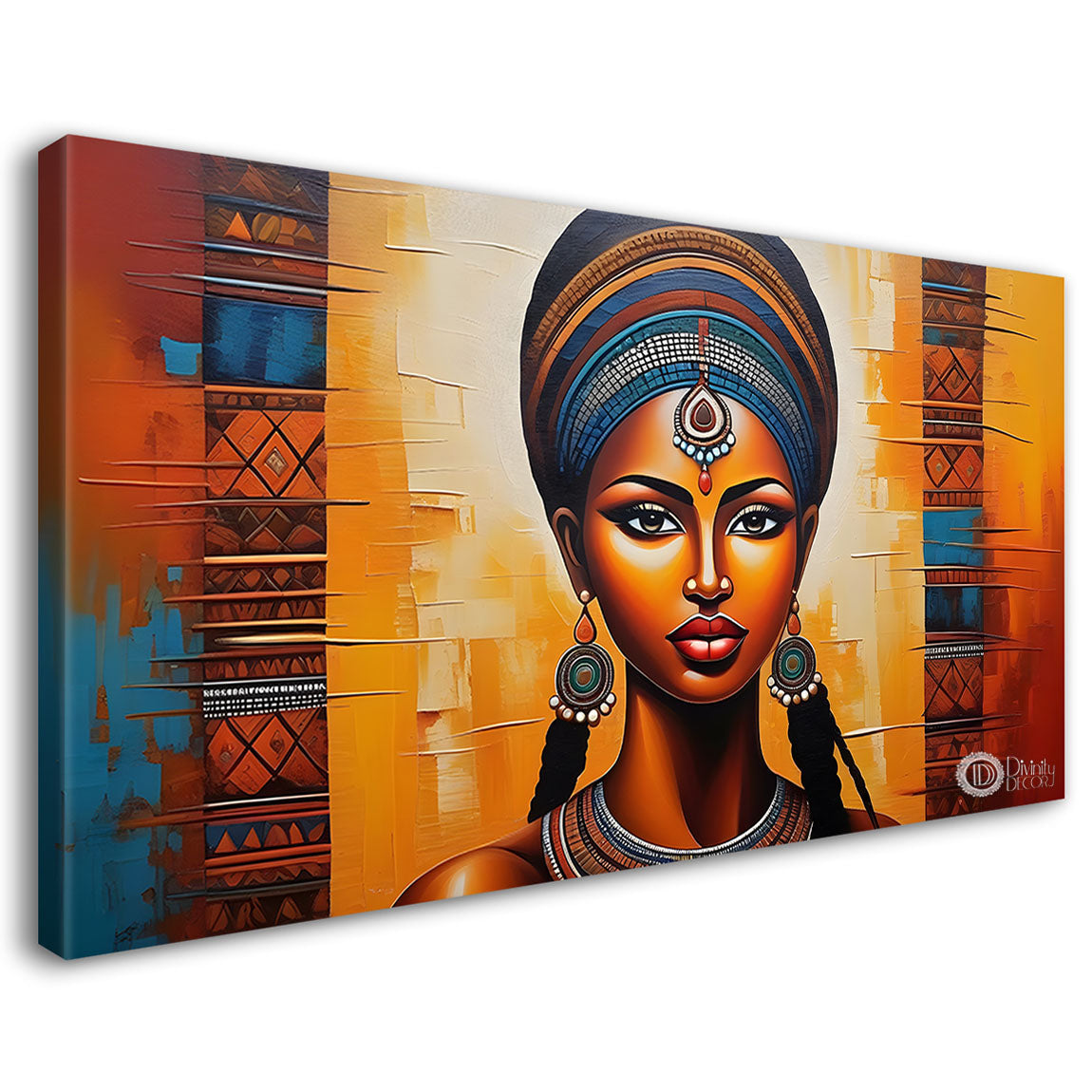 Tribal lady with bright background textured art Canvas Painting - Design - Modern-L-355