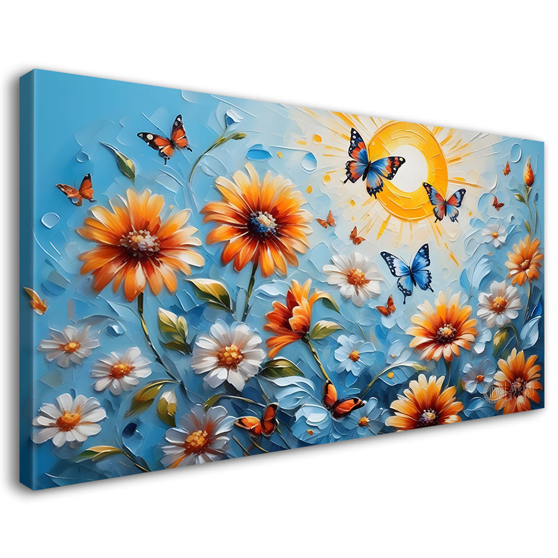 Flowers and butterfly textured art Canvas Painting - Nature Art -356