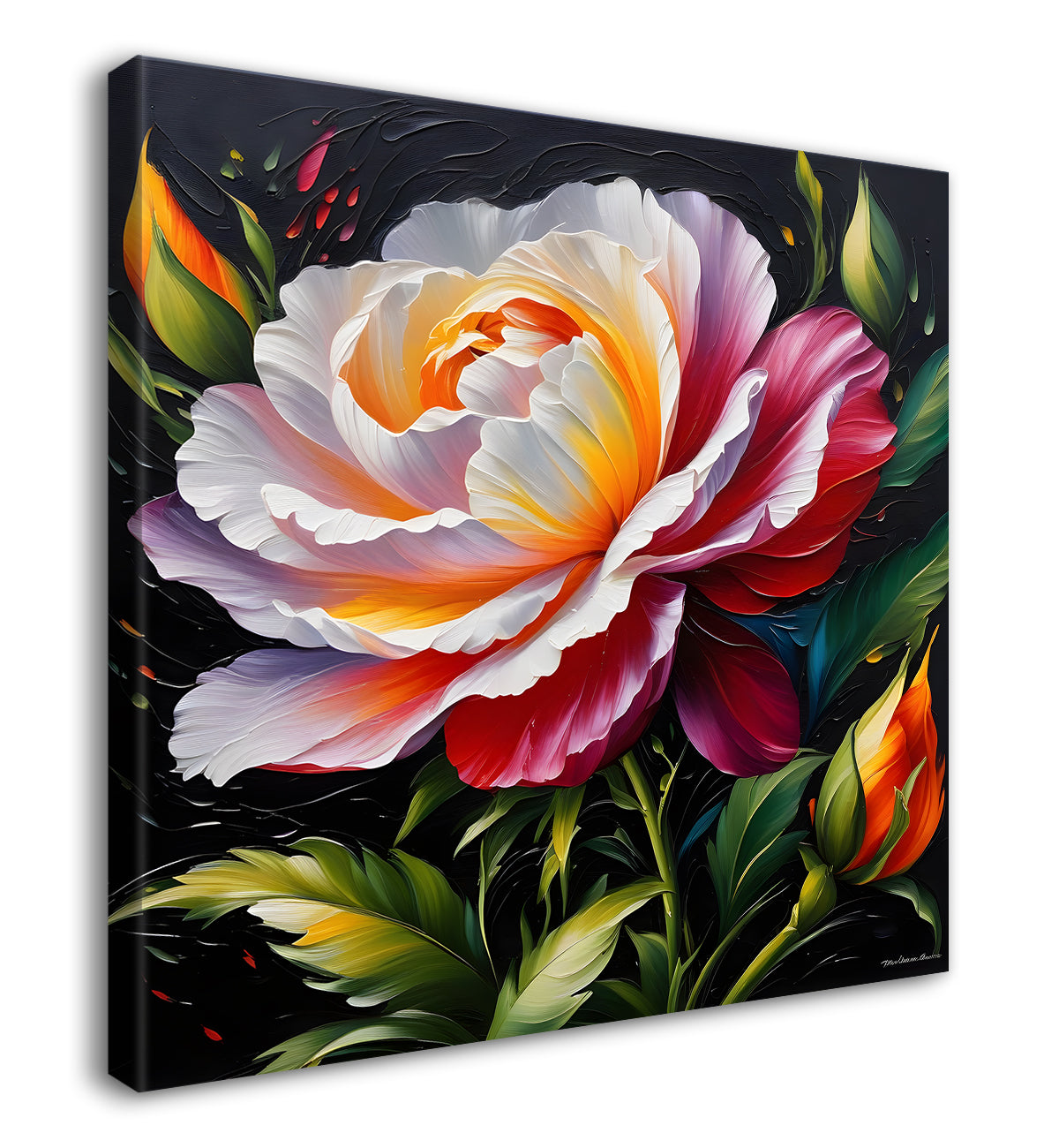 Pink rose in green background painting  Flower-S-356