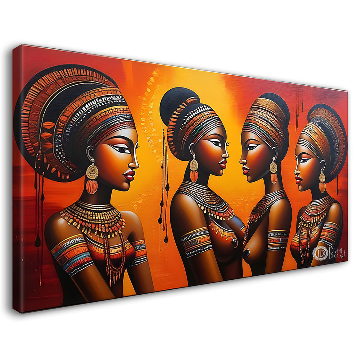 Tribal ladies with bright background textured art Canvas Painting - Design - Modern-L-357