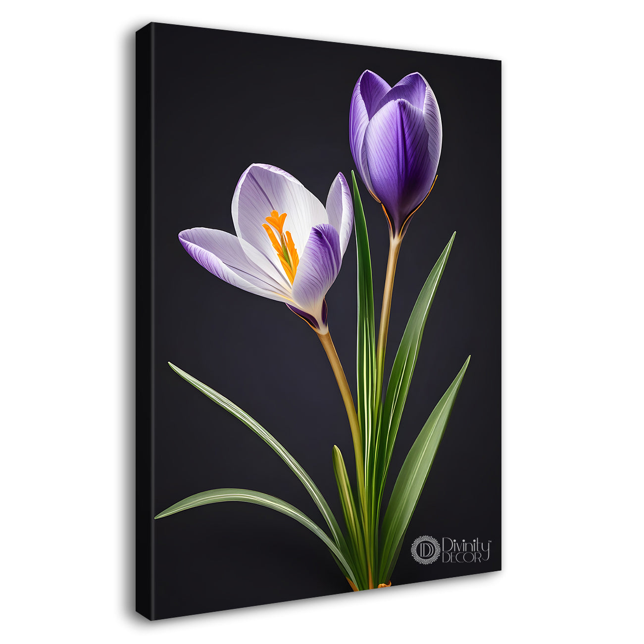 Purple flowers in dark textured background painting- Flower-V-357