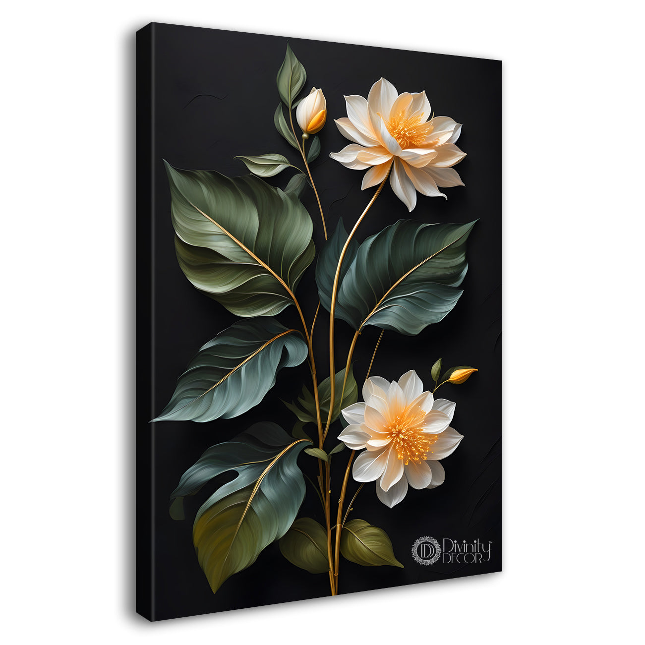 White flowers in dark textured background painting- Flower-V-359