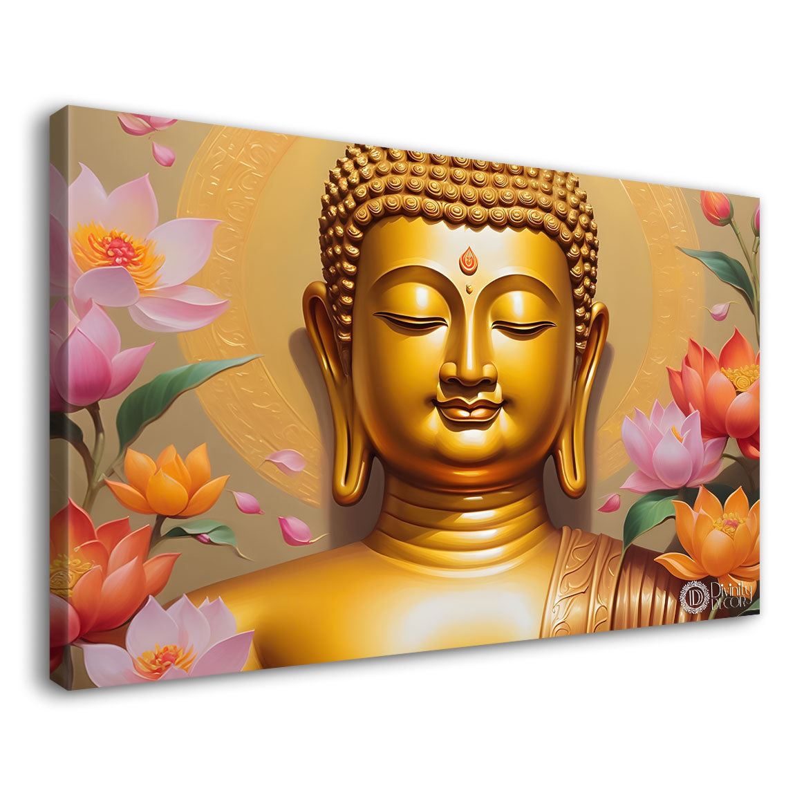 Golden buddha with lotus textured painting Canvas Wall Painting - Buddha-35