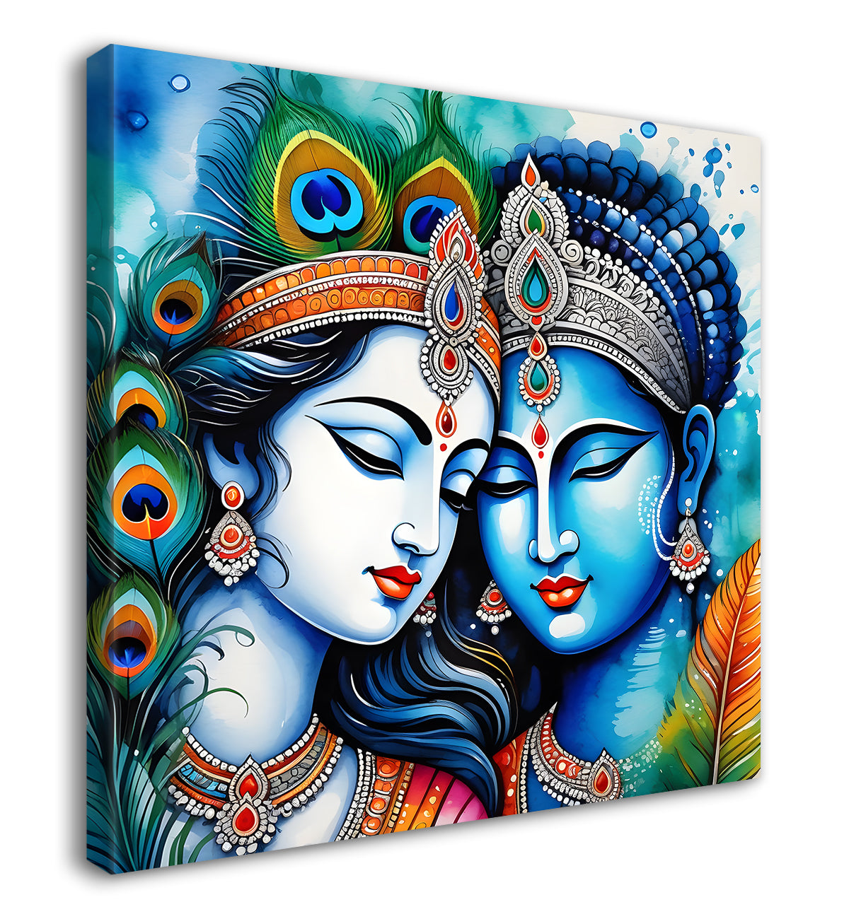 Krishna and radha with grey and bown textured oil painting Canvas Painting 24X24- Design - Krishna-S-35