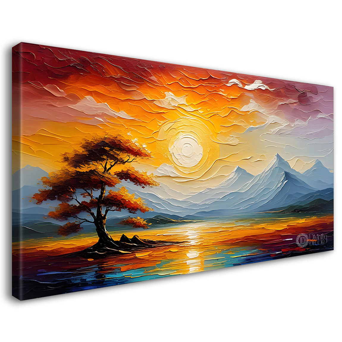 Mountains with trees and sun painting Canvas Painting - Nature Art -360