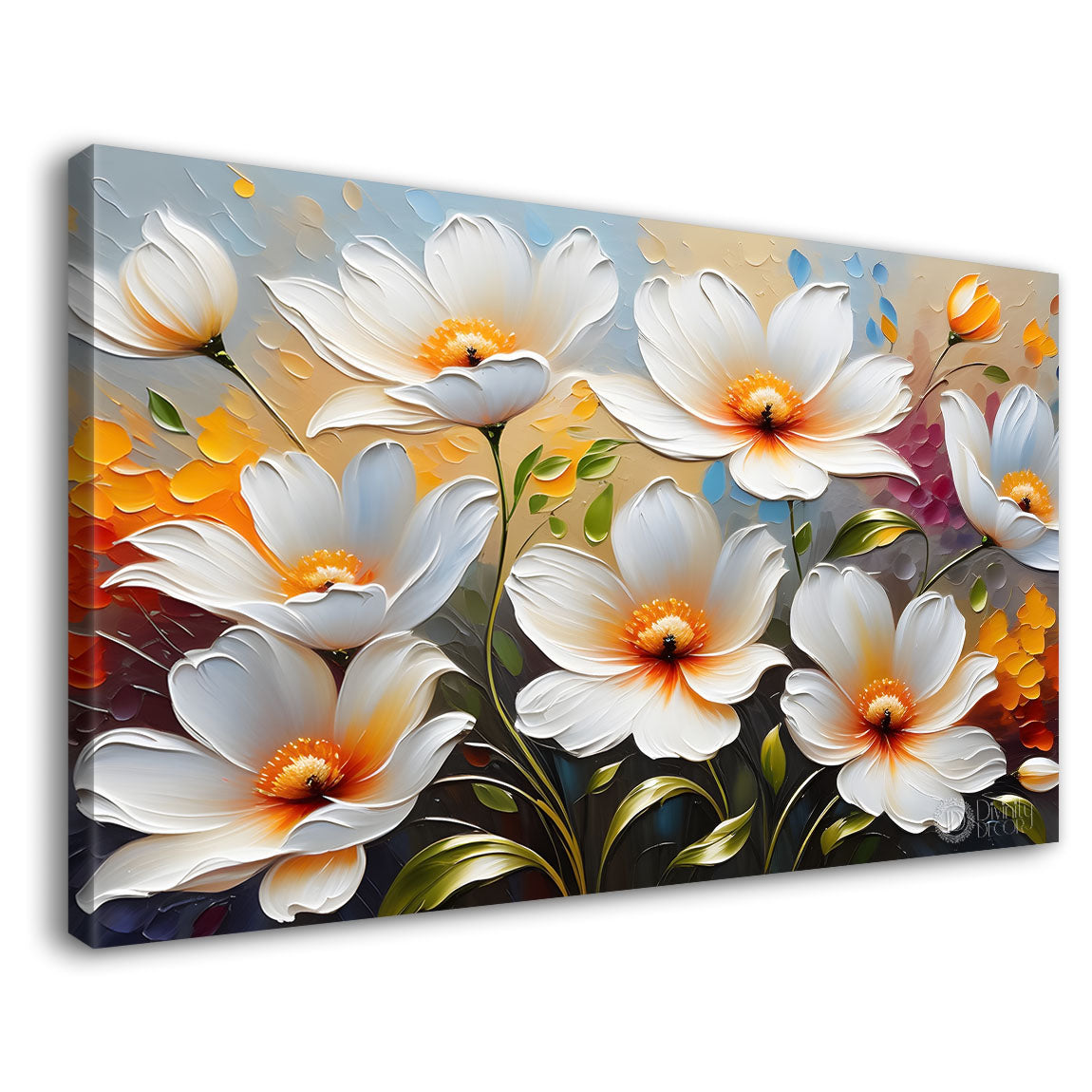 White flowers in light background canvas painting- Flower-360