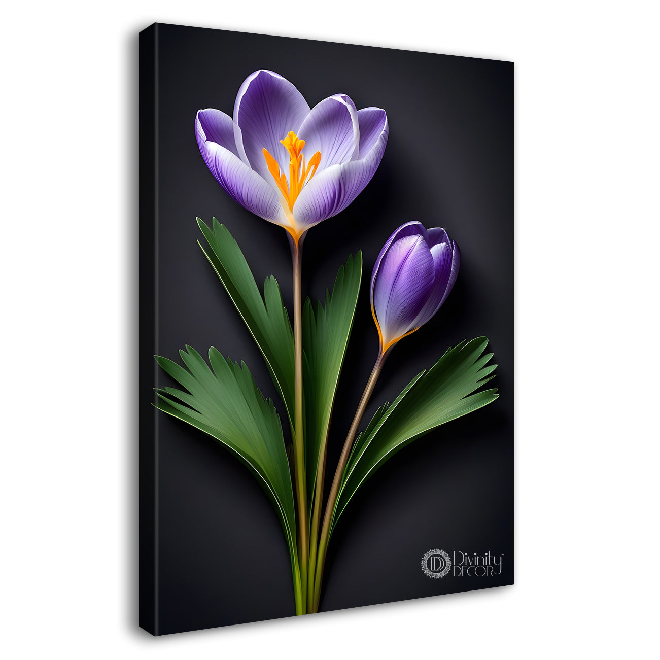 Purple flowers in dark textured background painting- Flower-V-360