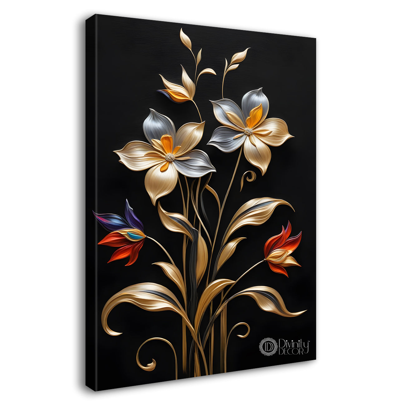 White flowers in dark textured background painting- Flower-V-361