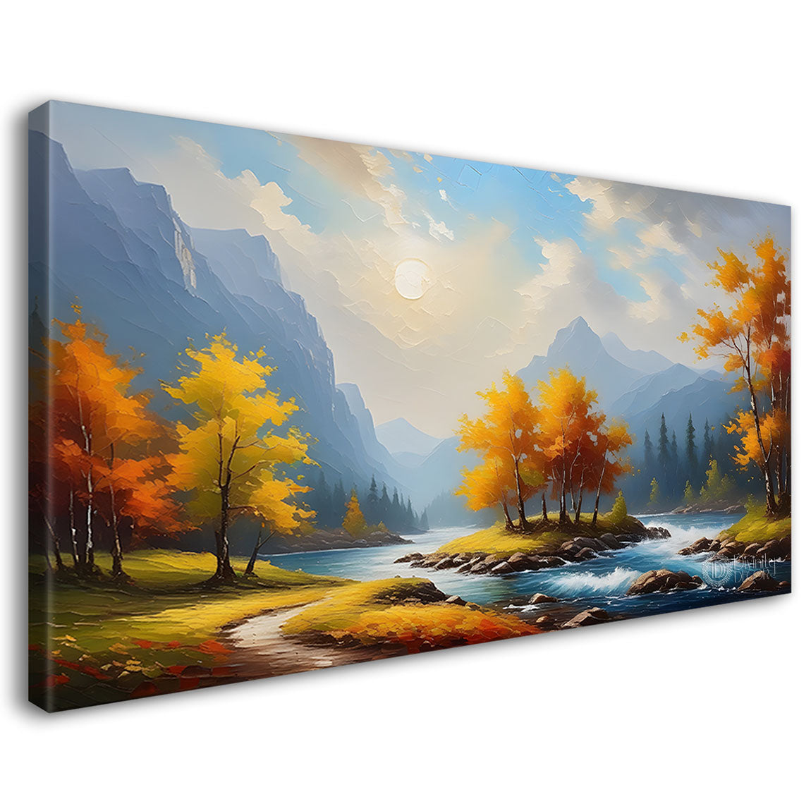 Yellow tree with mountains painting Canvas Painting - Nature Art -361