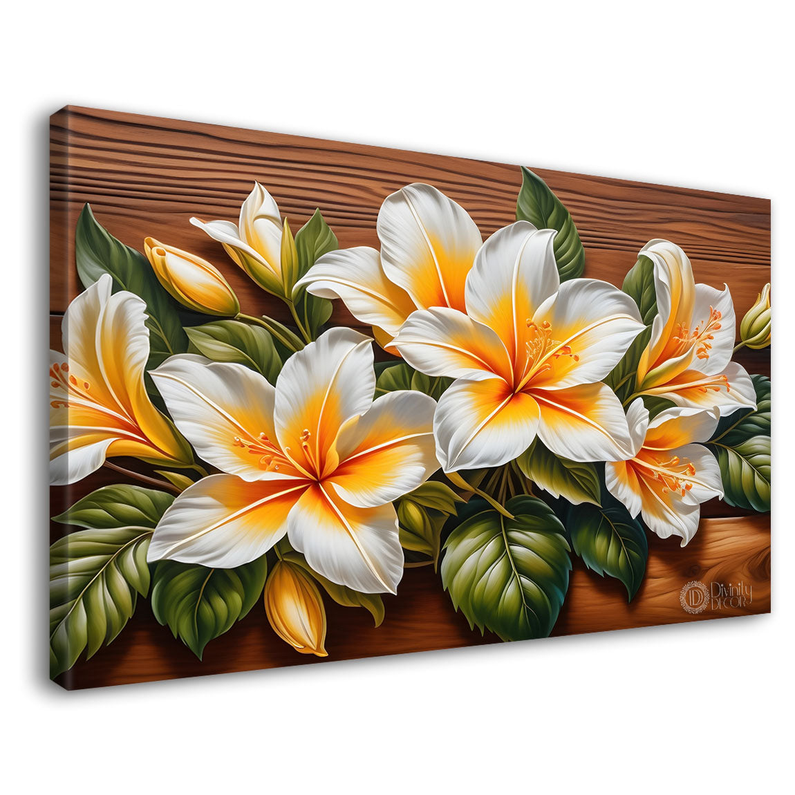 White flowers in brown background canvas painting- Flower-361