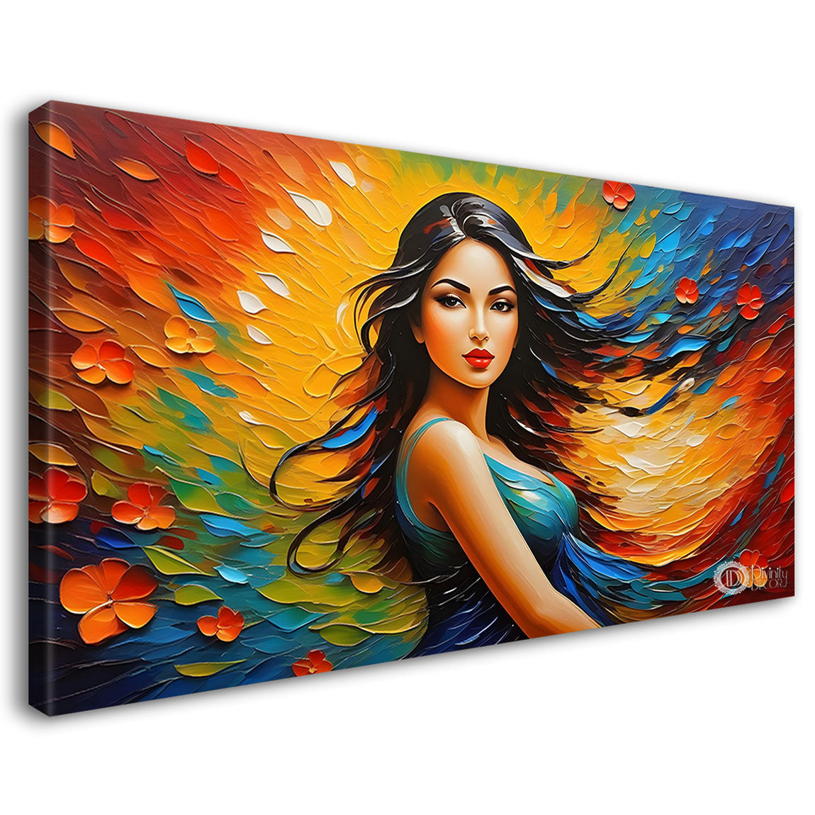 Beautiful woman with colorful background modern art Canvas Painting - Design - Modern-L-362