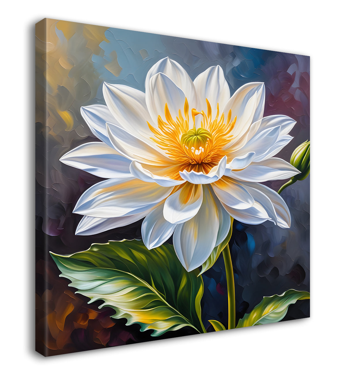 White flower in textured oil painting  Flower-S-363