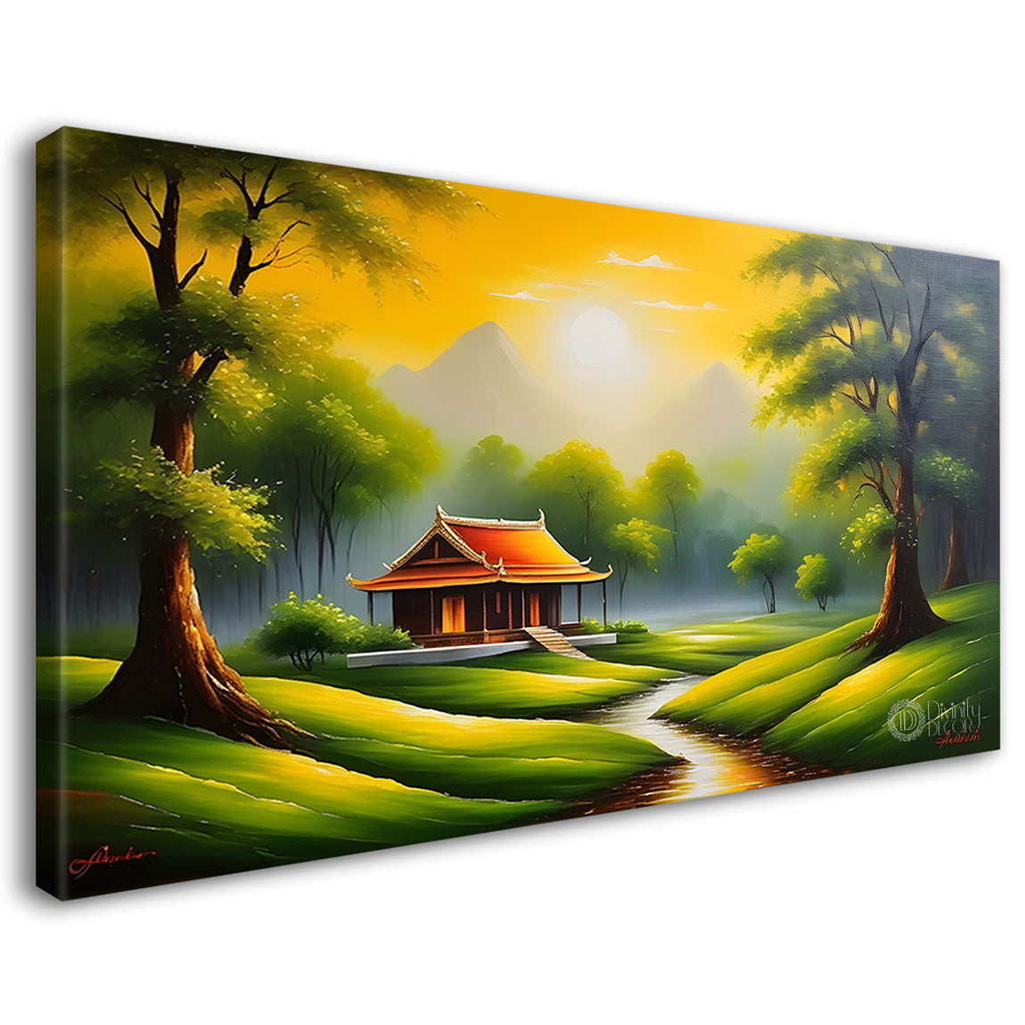 Greenery with house painting Canvas Painting - Nature Art -364