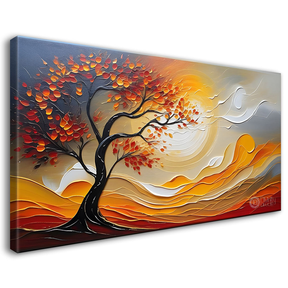 Orange tree with sun painting Canvas Painting - Nature Art -365