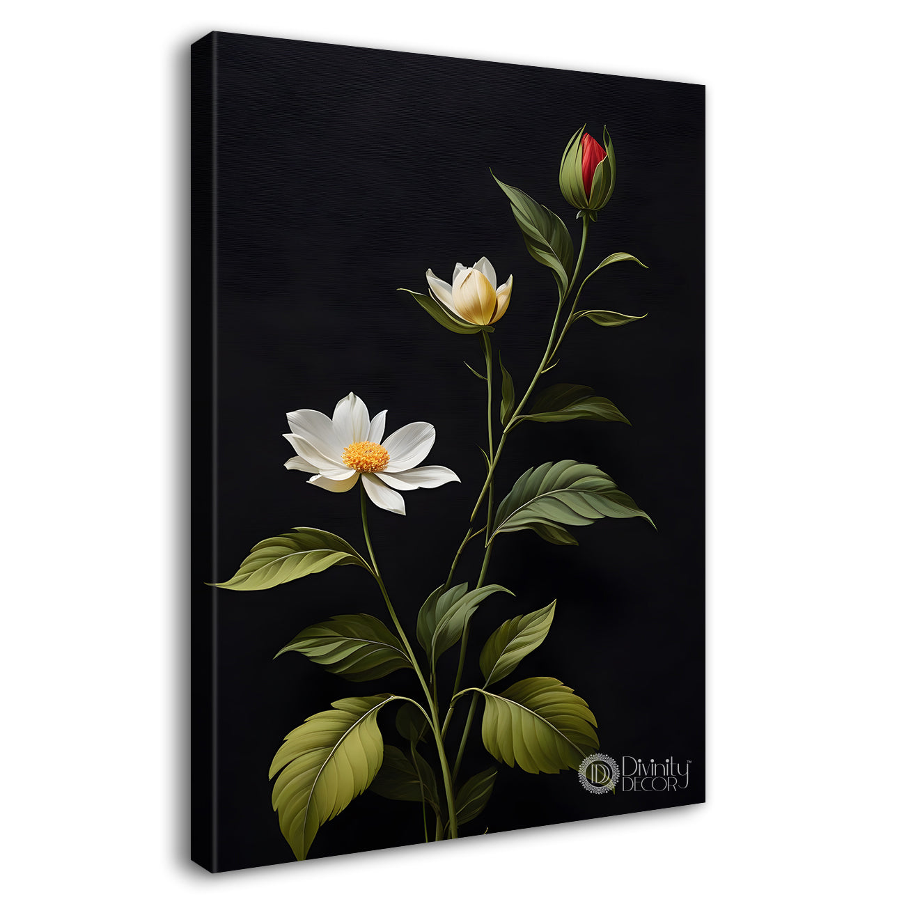White flowers in dark textured background painting- Flower-V-365