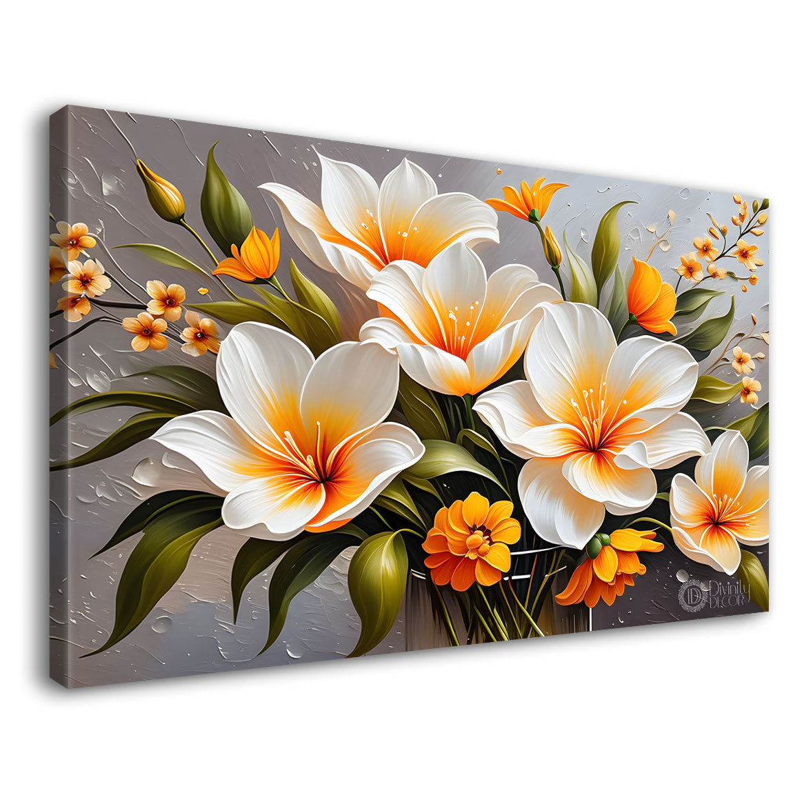 White flowers in grey background canvas painting- Flower-365