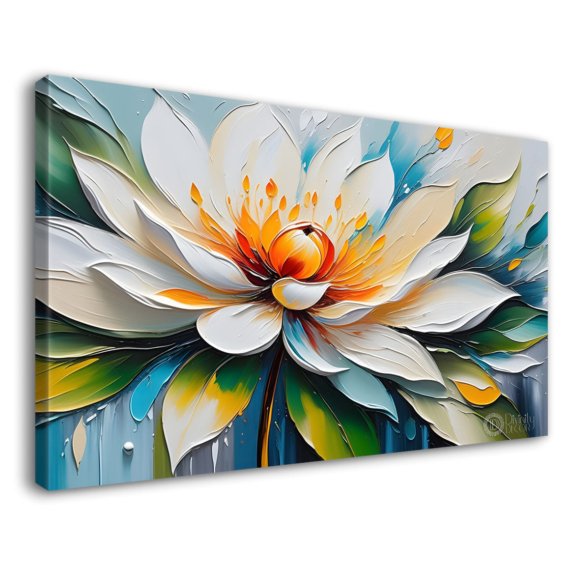 White flowers in blue background canvas painting- Flower-367