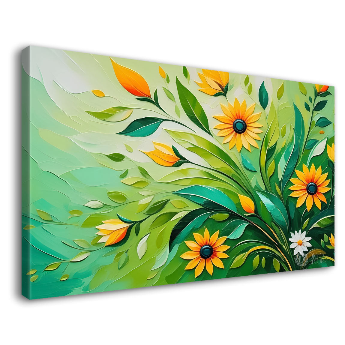 Yellow flowers with green background canvas painting- Flower-369