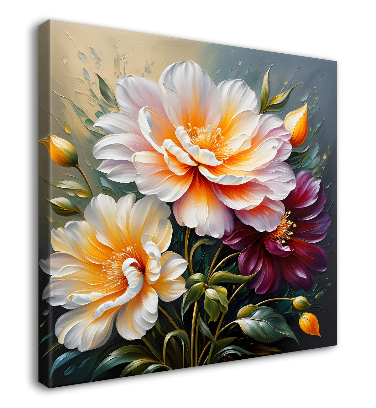White flower in textured oil painting  Flower-S-369