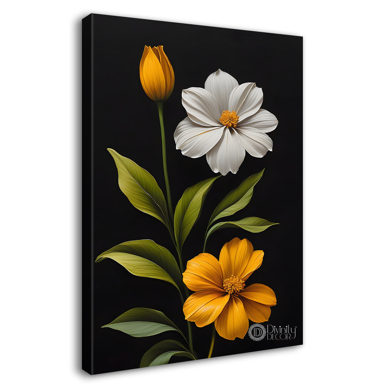 Orange and white in dark textured background painting- Flower-V-369