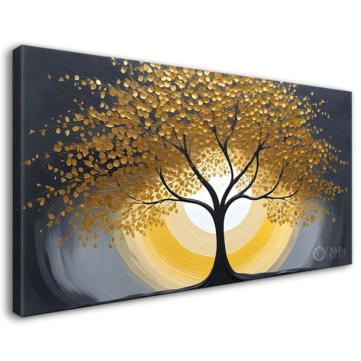 Golden tree in grey background textured modern art Canvas Painting - Design - Tree-36