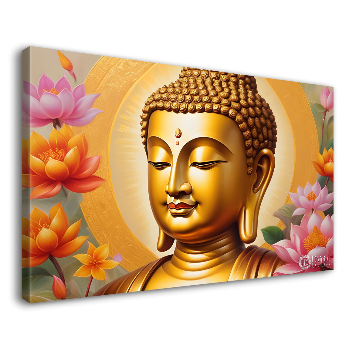 Golden buddha with lotus textured painting Canvas Wall Painting - Buddha-36