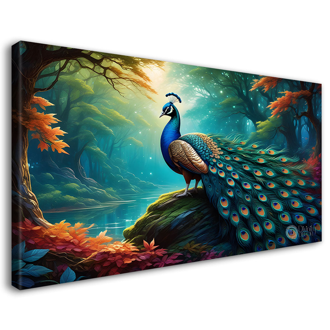 Peacock in bright green colors oil painting Canvas Painting - Design - Peacock-37
