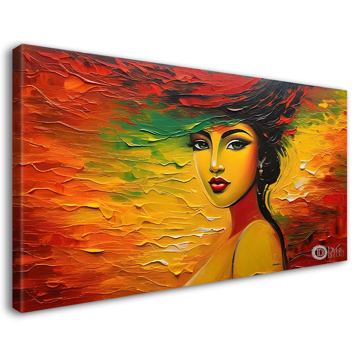 Beautiful woman with colorful background modern art Canvas Painting - Design - Modern-L-370