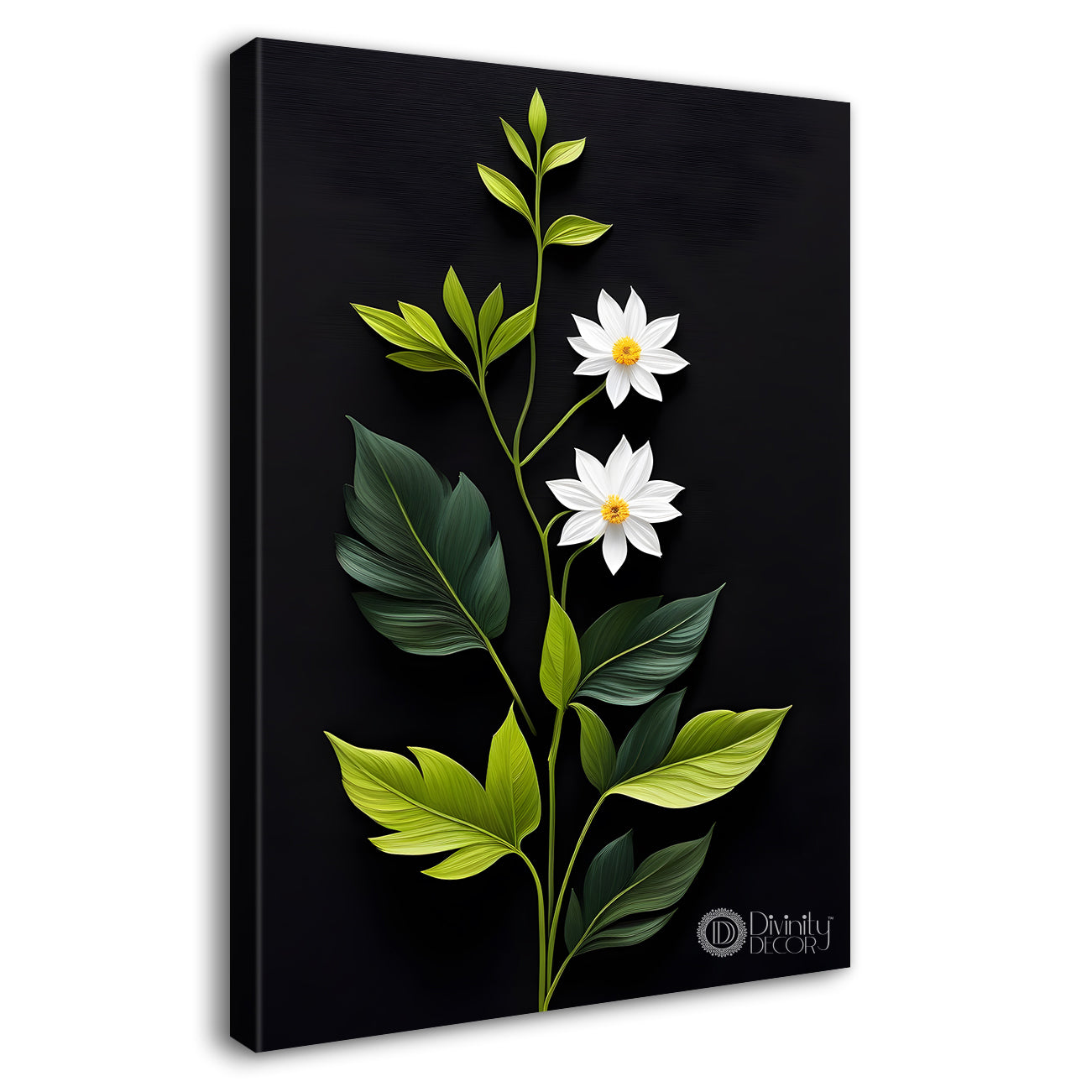 White flowers in dark textured background painting- Flower-V-370