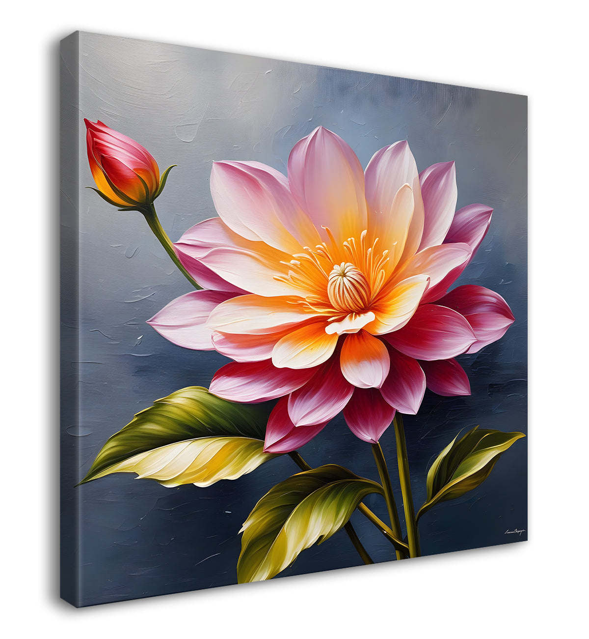 Pink flowers in grey textured painting  Flower-S-371