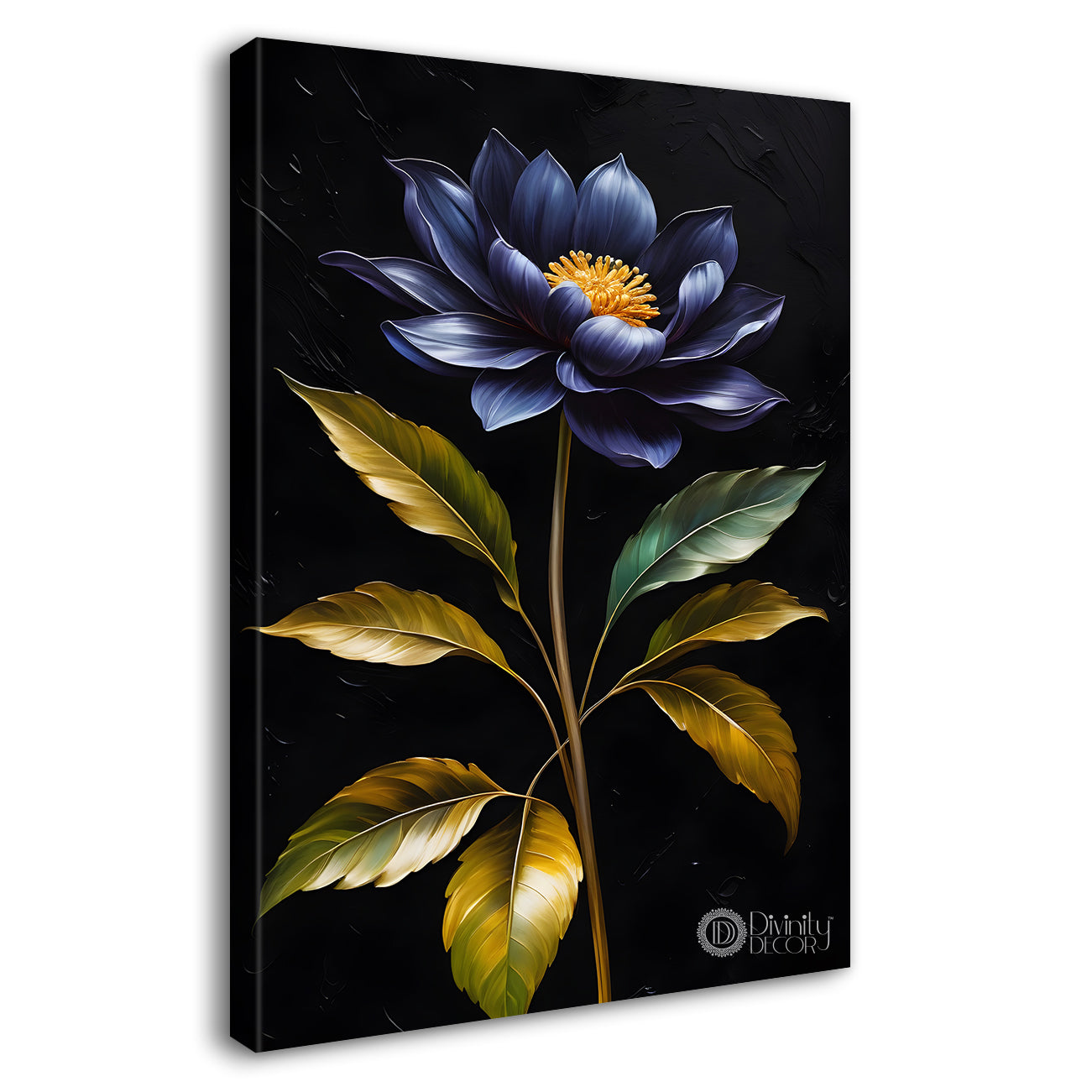 Navy blue flowers in dark textured background painting- Flower-V-372